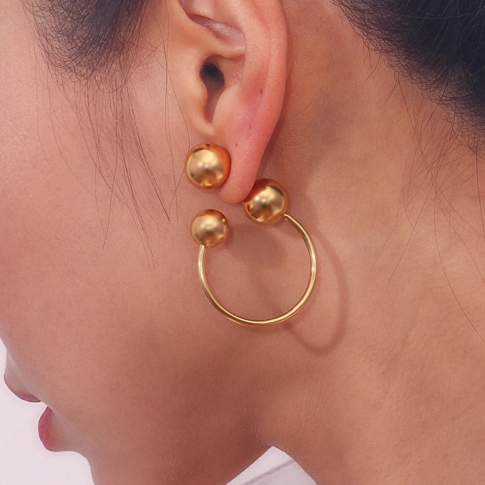 18k Gold Plated Exaggerated Planet Stud Earrings - Picture 4 of 9